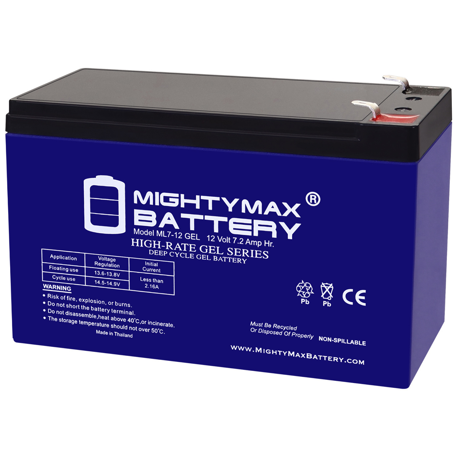 ML7-12GEL - 12 Volt 7 AH, GEL Type, F1 Terminal, Rechargeable SLA AGM Battery - ML7-12GEL