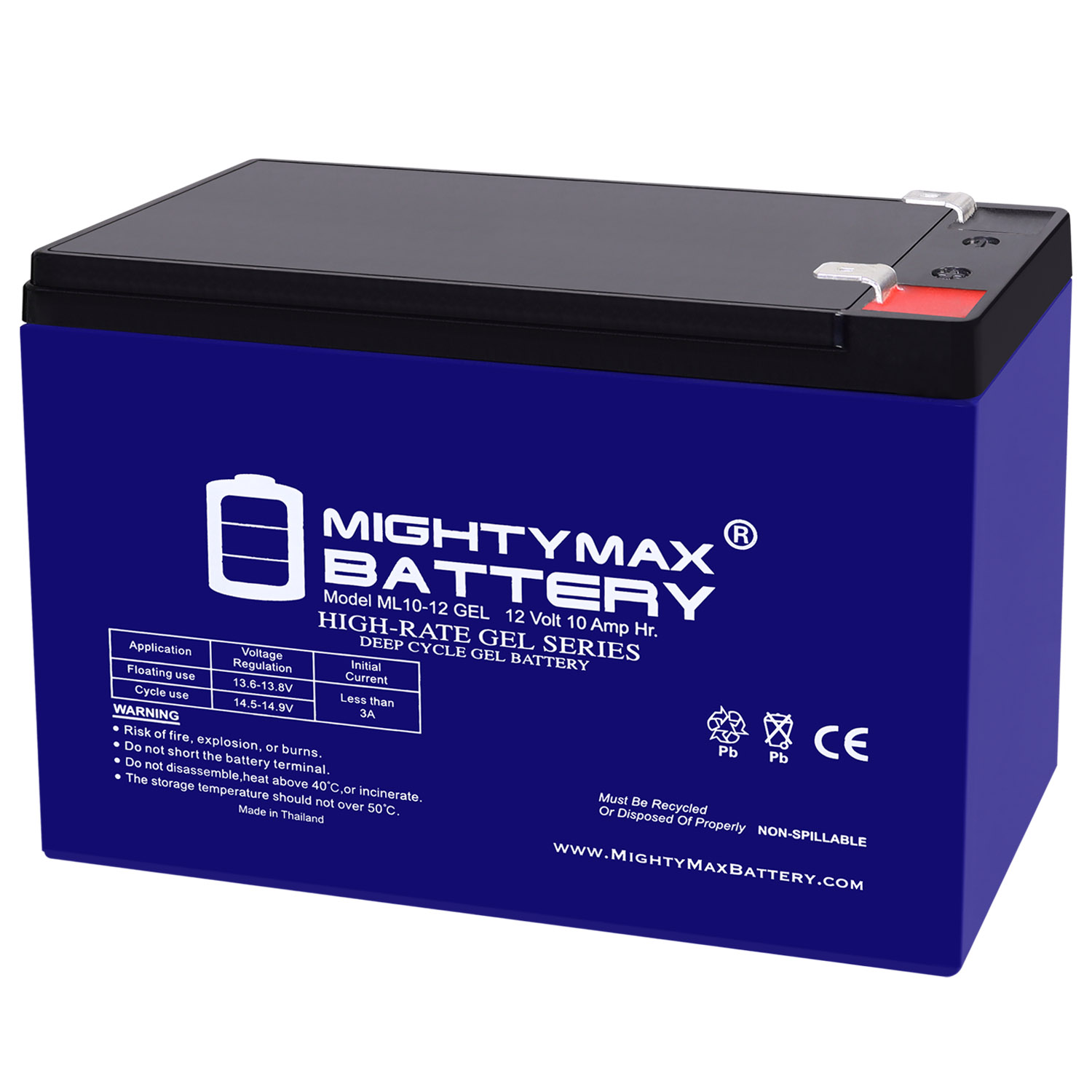 ML10-12GEL - 12 Volt 10 AH, GEL Type, F2 Terminal, Rechargeable SLA AGM Battery - ML10-12GEL